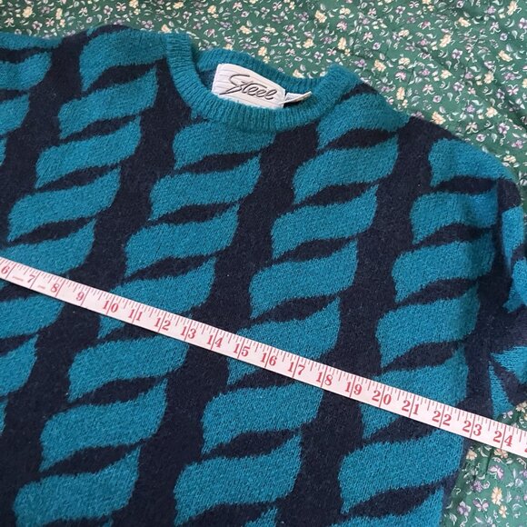 Vintage Steel Sweater Womens‎ XL Blue Black Knit Wool Blend Granny Pullover 90s - Picture 4 of 5